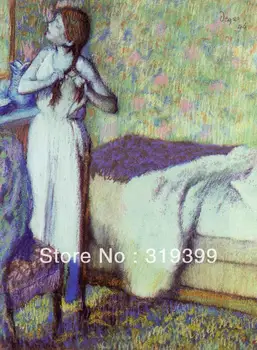 Репродукция картины маслом на льняном холсте, Молодая Девушка, заплетающая волосы, работы Эдгара Дега, Бесплатная доставка, 100% картины ручной работы