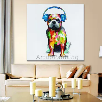 Собака живопись,Животное Питомец Милая собака поп-арт современный абстрактный холст ручная краска Масляная живопись настенные панно для гостиной