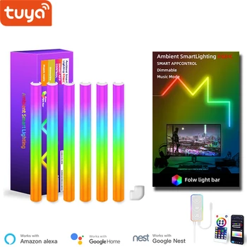 Настенный светильник Tuya Smart RGBIC 16 Миллионов цветов Приложение Беспроводное управление Синхронизация музыки Совместимость с Alexa Умный Рассеянный свет для игр