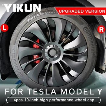 4 шт., Сменная крышка ступицы, 19-дюймовый автомобильный колпак, полное покрытие обода, Аксессуары для Tesla Model Y 2018-2023