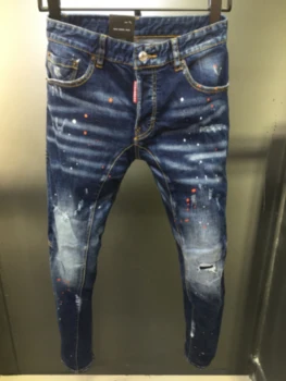 Весна и лето 2023, новая мода D2, мужские потертые дырки, заплатка с краской, печать микро-пули, маленькие ножки, синие джинсы, мужские