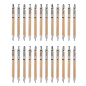 24 Штуки Бамбуковой Выдвижной шариковой ручки, Черные Чернила 1 мм, Канцелярские товары, Ручки, Бамбуковая Шариковая ручка, Деревянные Шариковые ручки