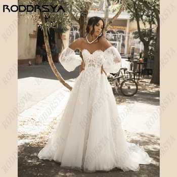 RODDRSYA/ Свадебные платья трапециевидной формы без бретелек для женщин, съемный фатиновый халат с пышными рукавами, Вечернее платье невесты без рукавов с открытой спиной