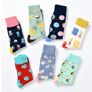 Горячая распродажа, модные хлопковые носки Harajuku с мультяшными фруктами, осенне-зимние носки для мужчин и женщин, носки для счастливой пары, забавные