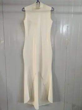 Латексное платье Женское Белое без рукавов с длинной юбкой вечернее платье Сексуальная сумка Размер бедер XXS-XXL