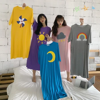 Женская Одежда для сна, Ночная рубашка с принтом Погоды, Сексуальные Ночные рубашки в Корейском стиле, Свободные, Милые, Весна-Лето 2022, Новинка Оверсайз