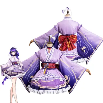 Костюм для Косплея Raiden Shogun Аниме Игра Genshin Impact Платье в стиле Лолиты, Парик, кукольный наряд На Хэллоуин, Карнавал, Женский костюм для маскировки ролей
