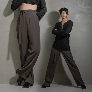 Новая пара Брюк для латиноамериканских танцев, женские Мужские брюки для бальных танцев с высокой талией, танцевальный костюм для Ча-Ча-Ча Сальсы, одежда для занятий BL9031