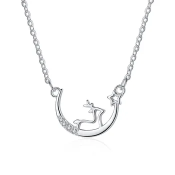 Простое Медное ожерелье с подвеской в виде Оленя в форме Звезды и Луны из кубического Циркония для женщин, изысканные подарки
