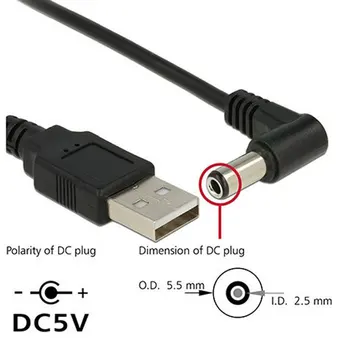 CYDZ 80 см USB 2.0 A Тип Штекер под прямым углом 90 градусов, 5,5x2,5 мм, Штекер питания постоянного тока 5 В, Бочкообразный Разъем, Кабель для зарядки