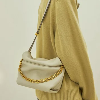Женская сумка-хобо из коровьей кожи в складку с рисунком Личи, металлическая цепочка, сумка-мессенджер на одно плечо для женщин 9919-D