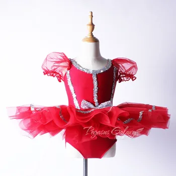 Профессиональная юбка для балетных танцев, красная одежда для танцев с пышными рукавами-пачками, Летние детские конкурсные костюмы для балетных танцев