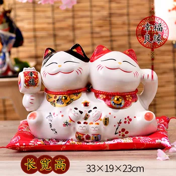 Керамический счастливый кот в японском стиле, свадебный подарок паре, семейное украшение для дома, спальни