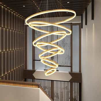 Новые 7 Колец Лестница Ресторан Торговый Центр Освещение для гостиной Светодиодные Промышленные Люстры с высоким Потолком