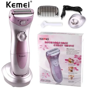 Электрическая бритва для удаления волос Kemei KM-200A, Женская Бритва для тела, используемая по беспроводной сети, Мгновенный Безболезненный Эпилятор для удаления волос на лице