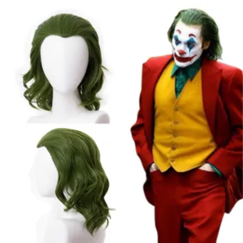 Быстрая доставка Джокер косплей парик Артур Флек, Джокер парик кудрявые зеленые синтетические волосы ужас страшный клоун косплей реквизит парик человеческих волос
