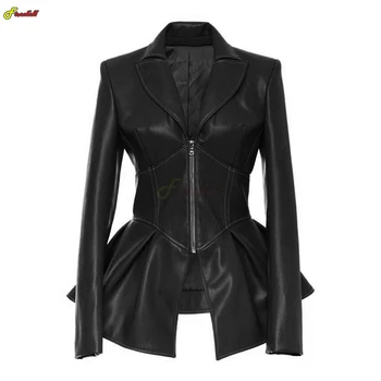 Взрослое женское пальто в стиле стимпанк из искусственной кожи, женская куртка из искусственной кожи на молнии, черное готическое верхнее платье, Женские костюмы для косплея, осень-зима