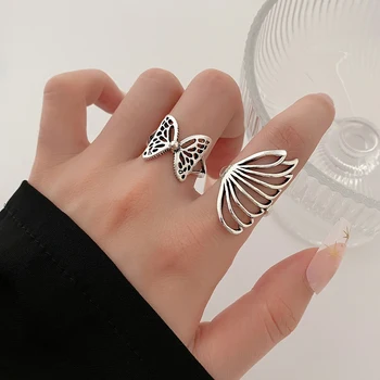 IPARAM Винтажное металлическое кольцо серебристого цвета для женщин, Полое крыло бабочки, Готический набор колец для пальцев, вечерние Модные ювелирные изделия, подарки