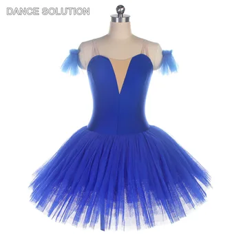 Балетный танцевальный костюм для взрослых и детей Королевского синего цвета, платье-пачка из спандекса с лифом в форме колокола для девочек, одежда для выступлений BLL040
