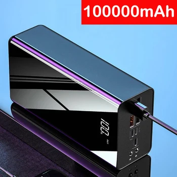 100000 мАч Power Bank Портативное Зарядное Устройство 4 USB Poverbank Внешний Аккумулятор для iPhone 14 13 12 Xiaomi Huawei Samsung Powerbank