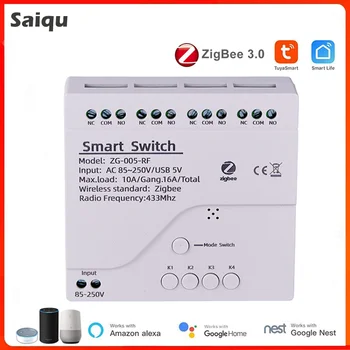 220 В Zigbee Smart WiFi Switch Модуль 4 Канала 85-250 В USB 5 В RF433 Реле Smart Home приложение Дистанционное Управление С Alexa Google Home