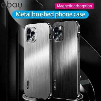 Металлический Магнитный чехол для iPhone 14 13 12 Pro Max 360 полноэкранная защита алюминиевый сплав ультратонкие чехлы из нержавеющей стали