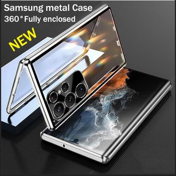 Металлический Магнитный Чехол Для Samsung Galaxy S23 S22 S21 Ultra 360 ° Full Camera Encirclment HD Glass Magsafe Защита Экрана Чехлы