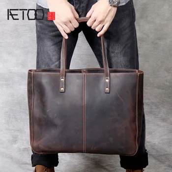 Простая кожаная сумка в стиле ретро AETOO, мужская кожаная сумка через плечо большой емкости, кожаная мужская сумка