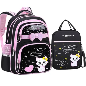 Новая Корейская школьная сумка для начальной школы из искусственной кожи 2023, Милый ортопедический водонепроницаемый Рюкзак для девочек с милым котом