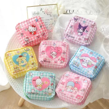 Мультяшная сумка для хранения Sanrio Kuromi Hello Kitty Cinnamoroll, Кошелек для монет, Органайзер для гигиенических прокладок для девочек, Портативная Косметичка