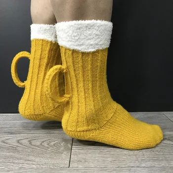 Novetly 3D Пивные Носки Вязаные Носки для Взрослых Женщин И Мужчин, Домашние Носки В Пол, Теплые Шерстяные Носки Средней Длины, Подарки на Новый Год