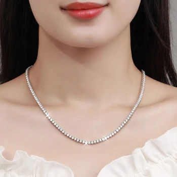 Теннисное ожерелье из Муассанита с 3 Когтями, Бриллиантовое Роскошное серебро S925 Пробы D GRA для женщин, цепочка на шею, вечерние ювелирные украшения