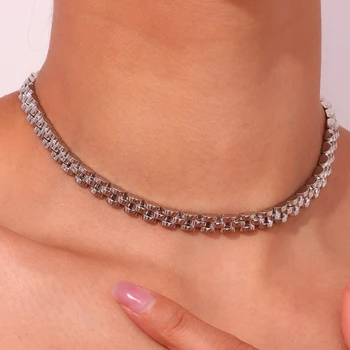 Роскошный Ремешок для часов 6 мм, позолоченный, серебристый, Цепочка-чокер из нержавеющей стали, ожерелья для женщин, модное ожерелье для девочек