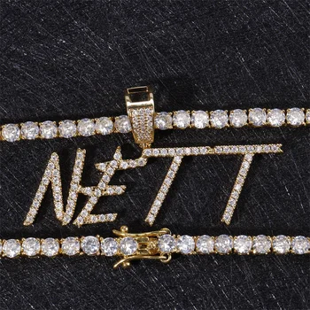 Изготовленное на заказ Мини-ожерелье с буквами в форме сердца в стиле хип-Хоп, Именная подвеска с теннисной цепочкой Iced Out CZ, модные ювелирные изделия