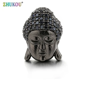 Бусины в виде головы Будды из латуни 12*15 мм с кубическим цирконием для изготовления ювелирных аксессуаров 