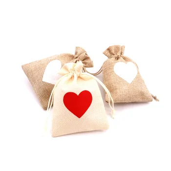50 шт./лот Хлопчатобумажные джутовые сумки Valentie's Heart, мешочки для свадебного декора, Рождественский подарок, сумки для хранения на шнурке, можно настроить