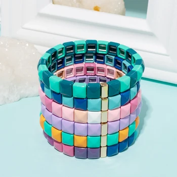 Новый Горячий Счастливый Расширяемый Многоцветный Эластичный браслет-браслет для подарка, Роскошный Геометрический Многоцветный окрашенный сплав, плитка, Эмаль
