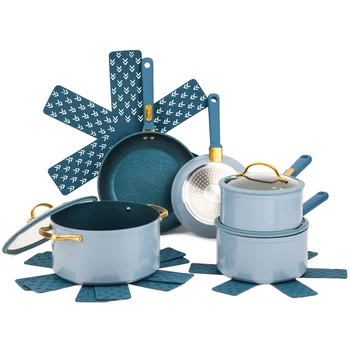 Набор Посуды с антипригарным покрытием Thyme & Table, 12 предметов, Синий Набор Кастрюль с антипригарным покрытием, Набор кухонной посуды, Кухонные Принадлежности