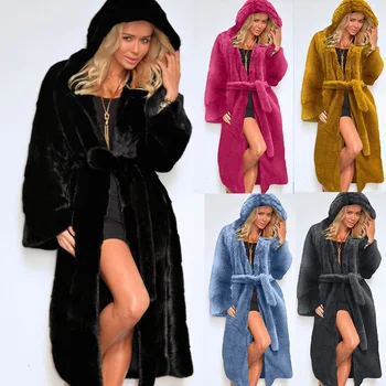 Пальто для женщин 2023 Осенне-зимнее Утолщенное Длинное Плюшевое Меховое пальто Куртка для женщин