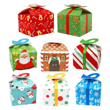 3D Пакеты для рождественских подарков, Бумажные коробки для праздничных конфет, коробки для Рождественского печенья, сувениры на Рождество, 24 упаковки