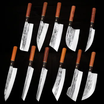 Набор профессиональных кухонных Ножей, Ультраострый Тесак, Нож для Нарезки, Японский Нож с деревянной ручкой, Ручной ковки, Набор ножей для шеф-повара и мясника
