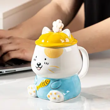 Корейская 3D Чашка С Собачьей Меткой, 480 мл, Креативная Мультяшная Чашка Большой Емкости Для Офиса, Дома, Керамическая Чашка Для Воды, Женская Чашка Для Кофе, Молока, Чая С Ложкой