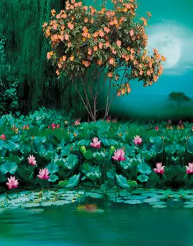5x7ft Lotus Красные цветы Дерево Фотографии Фонов Реквизит для фотосъемки студийный фон