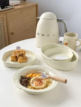 ins в японском стиле, нерегулярная бытовая керамическая тарелка, однотонная тарелка для салата на завтрак, суповая тарелка, обеденная тарелка