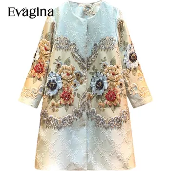 Evagina/ винтажное жаккардовое пальто для ногтей с бриллиантовой инкрустацией из бисера, весенне-осеннее женское роскошное пальто высокого класса с длинными рукавами для отдыха