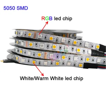 5 м RGBW RGBWW светодиодная лента, DC12V 24V SMD 5050 60 светодиодов/М Гибкая RGB + (белый/теплый белый) RGB + CCT SMD 5050 светодиодная лента