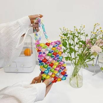 Летняя тканая сумка через плечо с цветными бусинами, женская сумка 2023, модная сумка samll для мобильного телефона, сумка-мессенджер ярких цветов