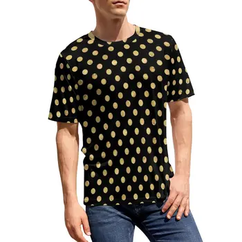 Футболка в золотой горошек, Элегантные винтажные футболки в горошек с коротким рукавом, Графические топы, Дешевые Летние Футболки Kawaii Оверсайз