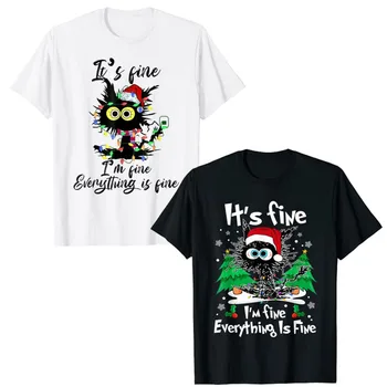 Рождественский костюм Черного Кота, Все в порядке, я в порядке, Все в порядке, Рождественская легкая футболка, Подарки, Поговорки, Цитата, Графическая Футболка, Y2k Top