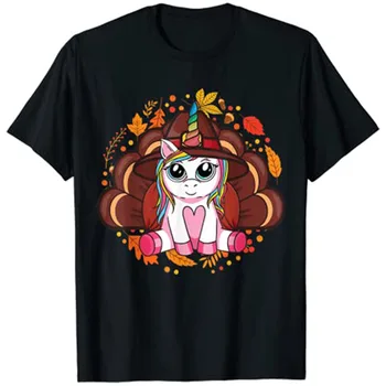 Милая футболка на День Благодарения для девочек, футболка с Индейкой и Единорогом для малышей, графическая футболка, женские футболки